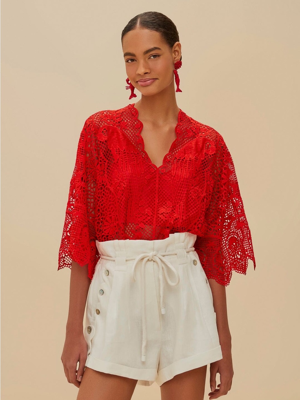 Farm fio Red Landscape Guipure Bodysuit